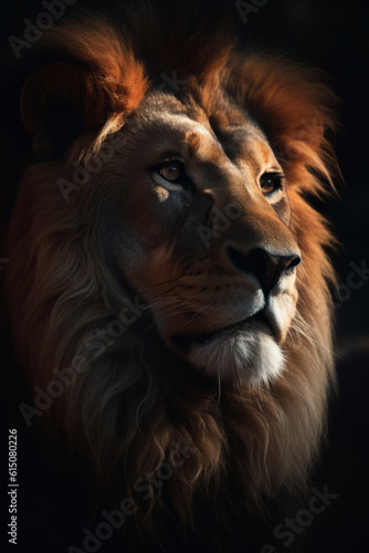 Portrait of Lion Dramatic and Cinematic Lighting Photography  Generative AI