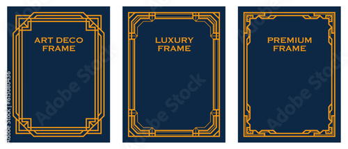 Art Deco gold frame vintage frame line geometric luxury frames wedding banner label card geometric background vector illustration