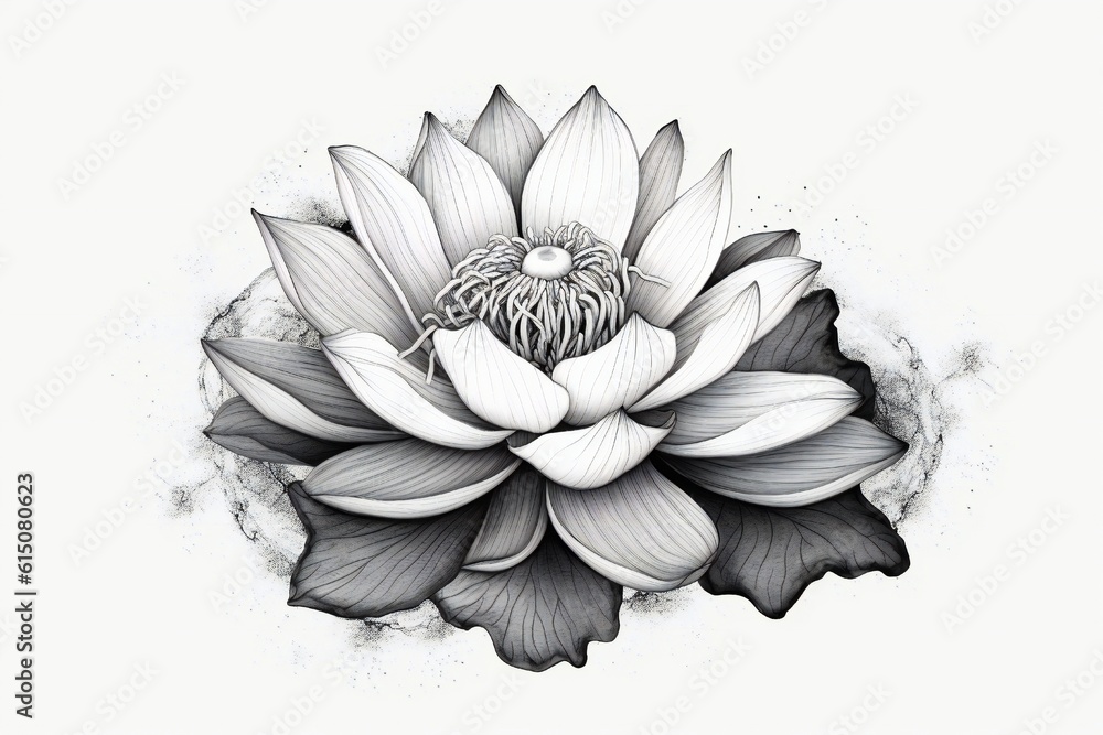 Detailed black and white line art lotus Generative AI