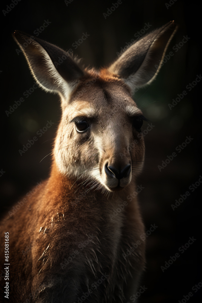 Fototapeta premium Portrait of Kangaroo Dramatic and Cinematic Lighting Photography, Generative AI