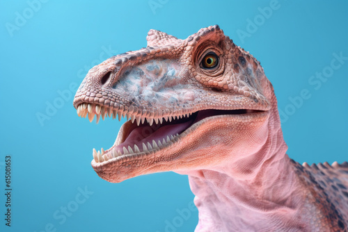 Head of pastel colored dinosaur on blue background