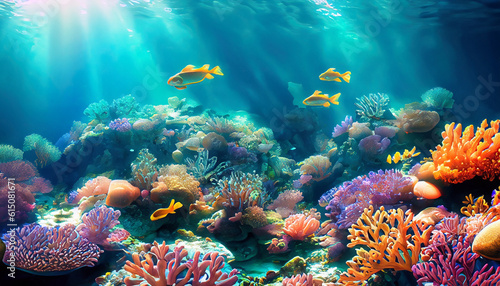 Enchanting Underwater Coral Reef with Colorful Fish and Marine Creatures - Generative AI