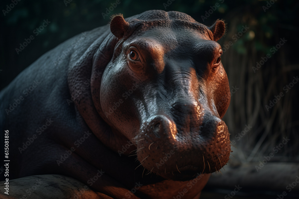 Portrait of Hippopotamus Dramatic and Cinematic Lighting Photography, Generative AI Portrait of Hippopotamus Dramatic and Cinematic Lighting Photography, Generative AI