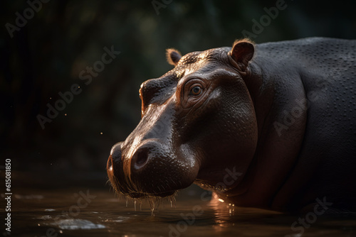 Portrait of Hippopotamus Dramatic and Cinematic Lighting Photography, Generative AI