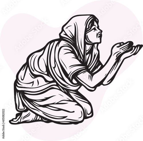  Beggar line art vector silhouette