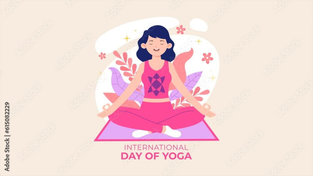 Animated Young woman sit cross-legged in meditation practice feels inner harmony and balance. No stress concept, 4k, UHD video, animated background. Modern simple Illustration International yoga day Animated Young woman sit cross-legged in meditation practice feels inner harmony and balance. No stress concept, 4k, UHD video, animated background. Modern simple Illustration International yoga day