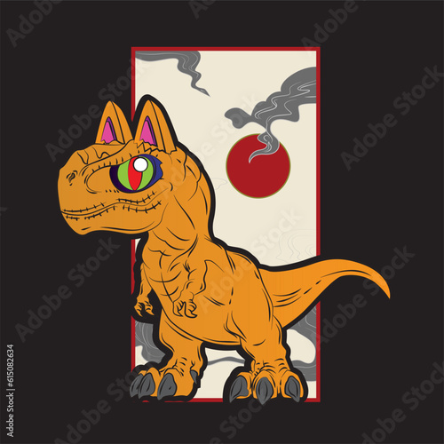 monster cat illustration with japanese style for kaijune event, notebook, logo