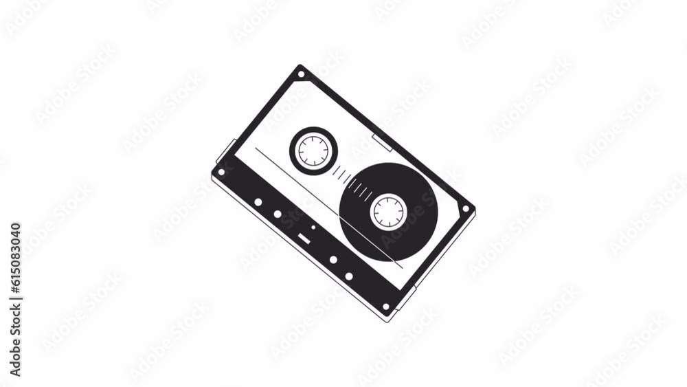 Audio cassette rewind bw animation. Retro tape. Black and white thin line icon 4K video for web design. Analog recording isolated monochromatic flat object animation with alpha channel transparency Audio cassette rewind bw animation. Retro tape. Black and white thin line icon 4K video for web design. Analog recording isolated monochromatic flat object animation with alpha channel transparency