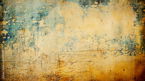 Vintage aged grunge dirty paper or wall surface texture with peeling paint illustration. Digital illustration generative AI.
