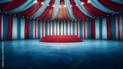 Obraz na płótnie A circus background with colors white, blue and red with space to promote products and events. Generative ai. w salonie
