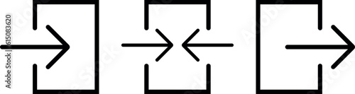 A set of entrance and exit line icons. Entrance line icon ilustration. Linear style entry symbol. Arrow and door sign. Editable stroke vector.