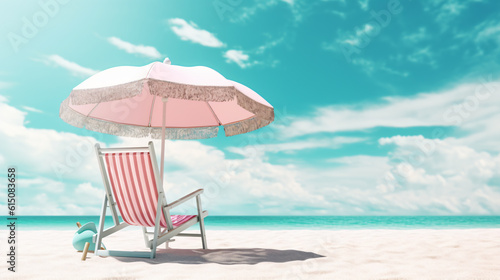 Beach summer Outdoor Beach chair sunglasses with umbrella sunny day sky with clouds amazing blue ocean sea island