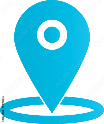 A simple icon. The geolocation mark is blue with a gradient, above a blue ring at the bottom. Vector illustration.