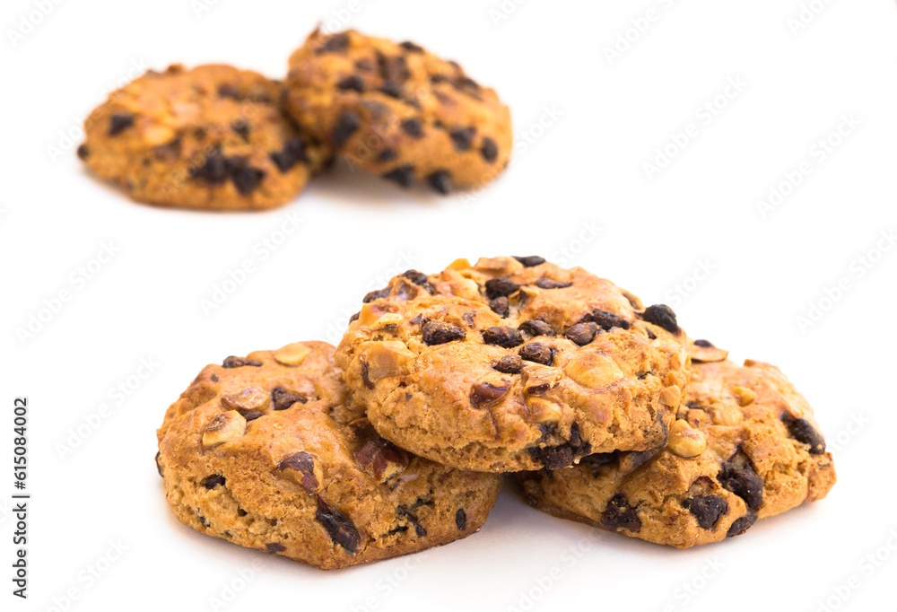cookies with chocolate and hazelnuts on a white background cookies with chocolate and hazelnuts on a white background