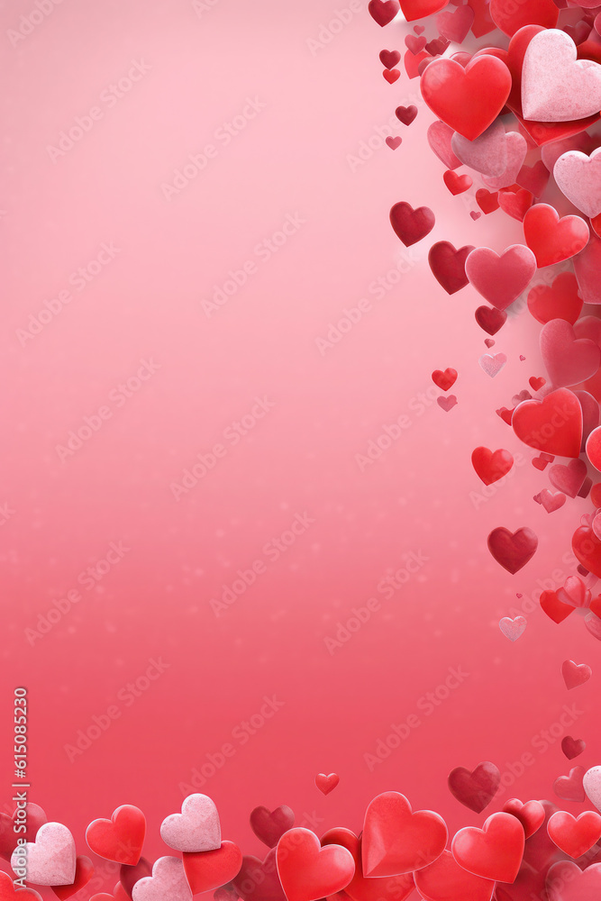 Abstract background minimal style on Valentine's day. Mock up with red and pink hearts. generative ai, ai, generative