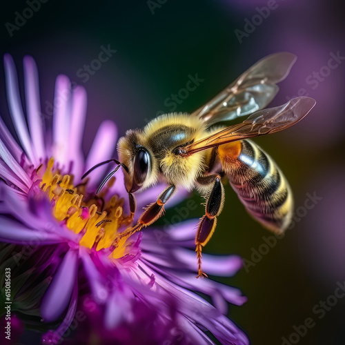 Nature's Pollination Ballet: A Close-Up Encounter of a Bee and a Blossoming Flower © BiljanaMoe
