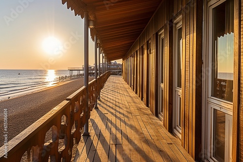 Wooden Deck with Benches Overlooking the Beautiful Ocean © Digital Dreamscape