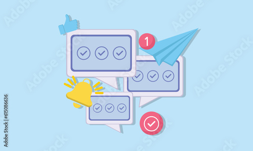Speech bubble messages. Social media communication concept. Bell notification. Chat box in social network and messenger.
