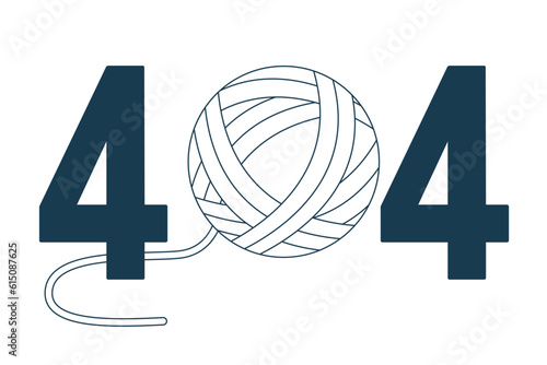 Yarn ball with thread black white error 404 flash message. Handicraft. Knitting ball. Monochrome empty state ui design. Page not found popup cartoon image. Vector flat outline illustration concept