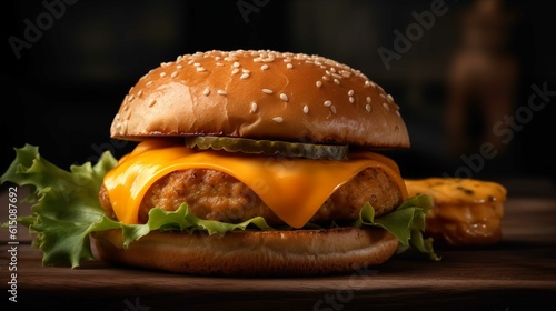 hamburger on black HD 8K wallpaper Stock Photographic Image