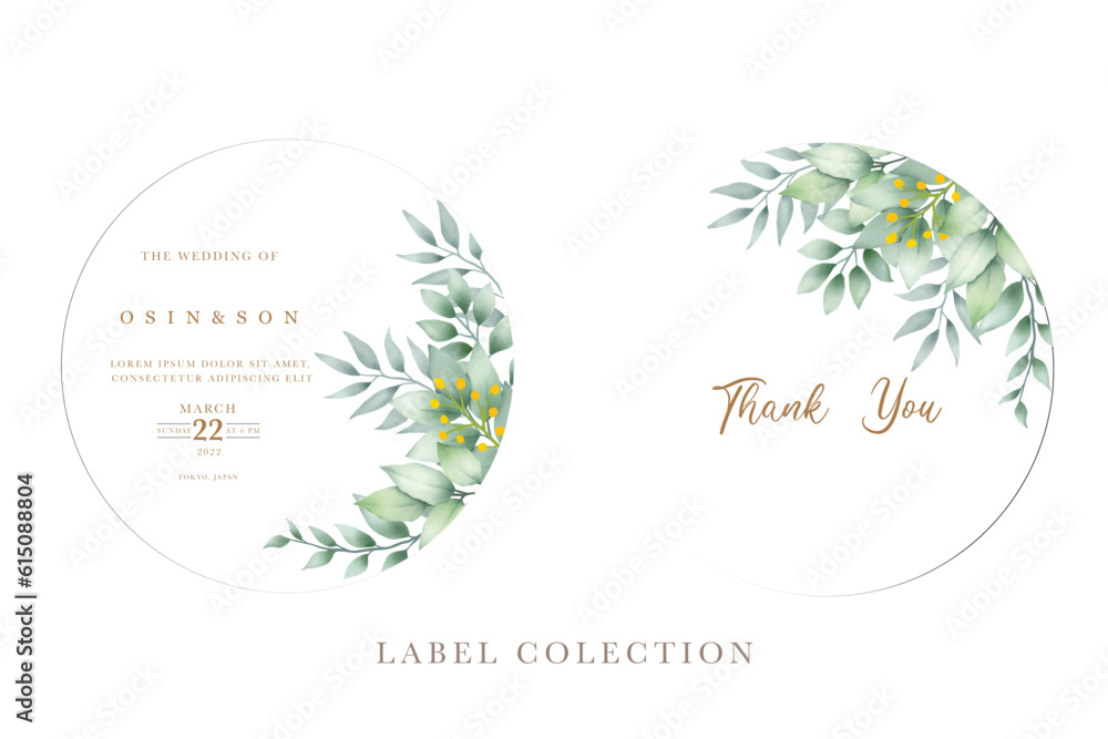 watercolor green leaves label in nature style watercolor green leaves label in nature style