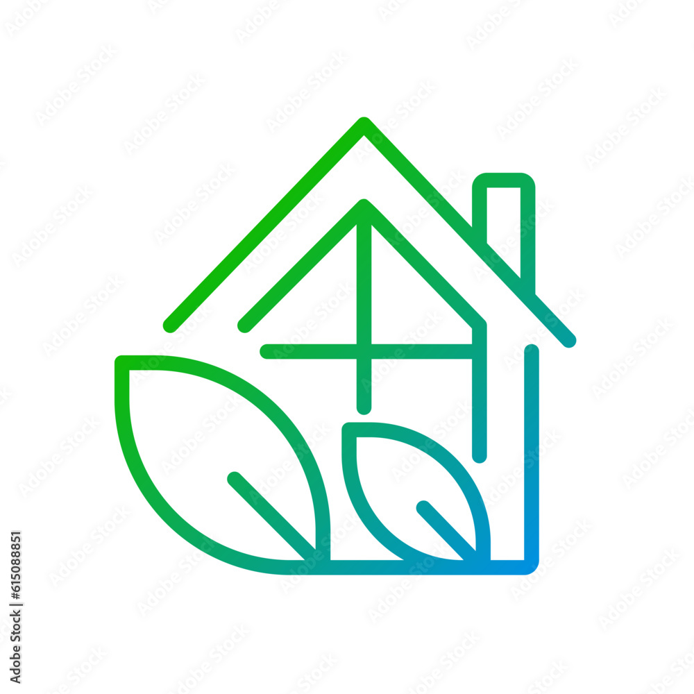 Eco house pixel perfect gradient linear vector icon. Sustainable energy sources for house. Ecology care. Thin line color symbol. Modern style pictogram. Vector isolated outline drawing Eco house pixel perfect gradient linear vector icon. Sustainable energy sources for house. Ecology care. Thin line color symbol. Modern style pictogram. Vector isolated outline drawing