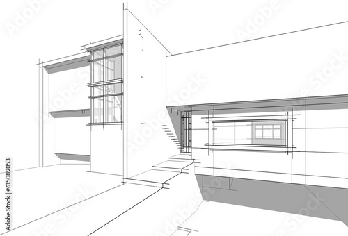 architectural sketch of a house 3d rendering