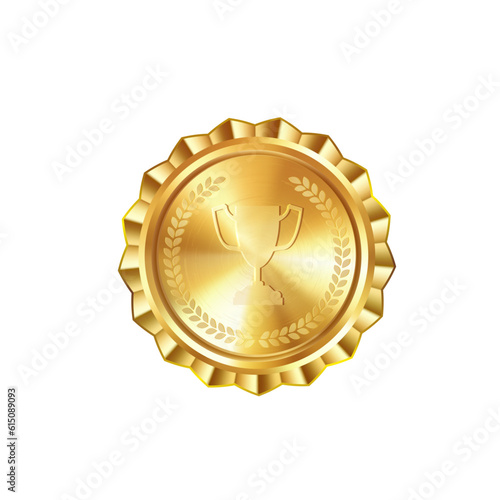 Realistic gold medal with engraved laurel wreath and winner cup. Versatile designs for custom awards and creative projects.