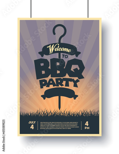 Barbecue flyer. BBQ time. Barbecue party. Vintage poster.