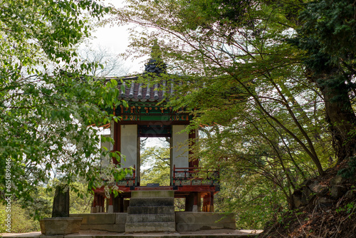 Wooden pavilion at Aeryeonji pond inside secret garden of Changdeokgung palace in Seoul, Republic of Korea © Akarat