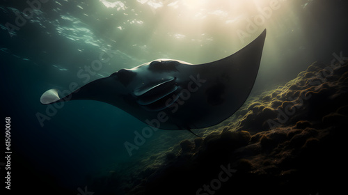 Manta ray in marine. Generative AI © PIRMYN