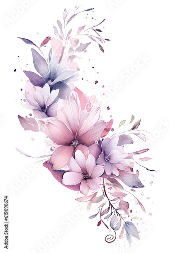 floral blush pink and lilac swashes, watercolor paint abstract border frame for design layout, isolated on a transparent background, generative ai