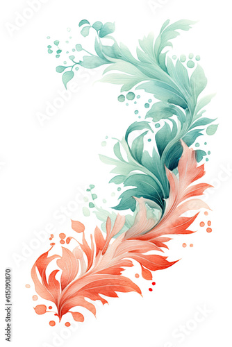 coral and mint swashes, watercolor paint abstract border frame for design layout, isolated on a transparent background, generative ai