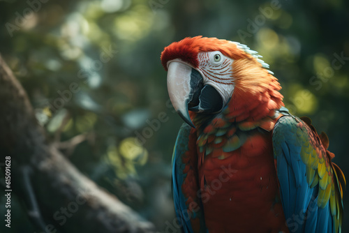 Macaw in Tropical Forest. Generative AI