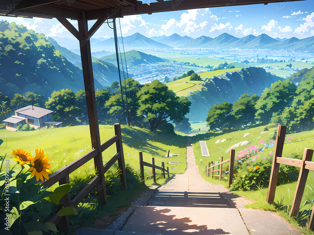 Fototapeta premium 夏休みの山の景色(Generative AI)