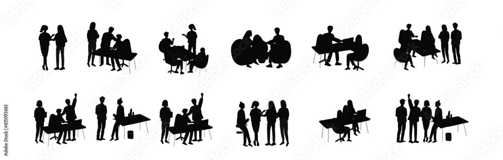 set of business meeting silhouettes of vector. vector illustration of business people. illustration business people concept