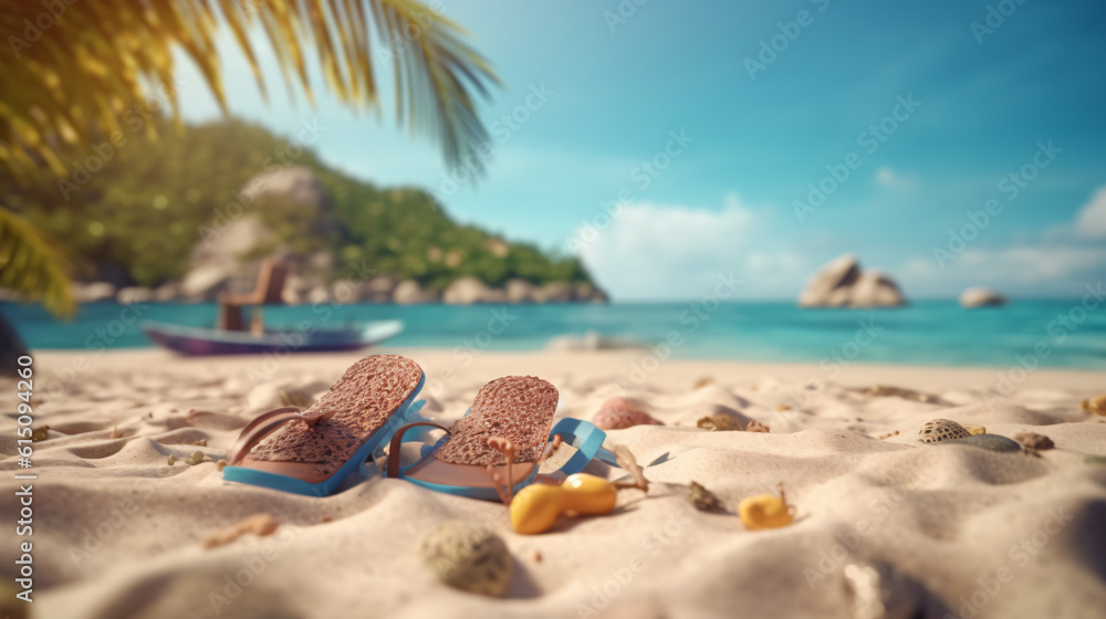 Obraz premium Beach summer Outdoor Beach chair sunglasses with umbrella sunny day sky with clouds amazing blue ocean sea island