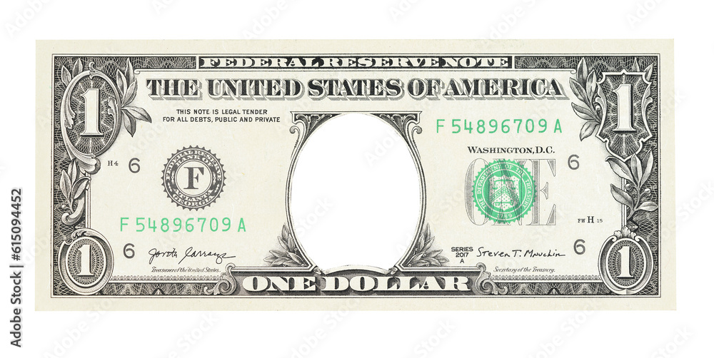 U.S. 1 dollar border. with Empty middle area. One dollar bill with hole instead of face. - obrazy, fototapety, plakaty 
