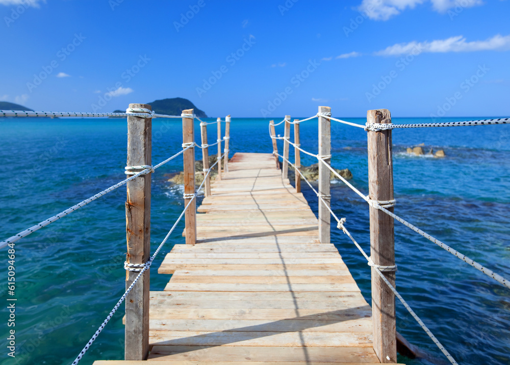 wooden bridge - sea, summer. Greece. Island Zante.