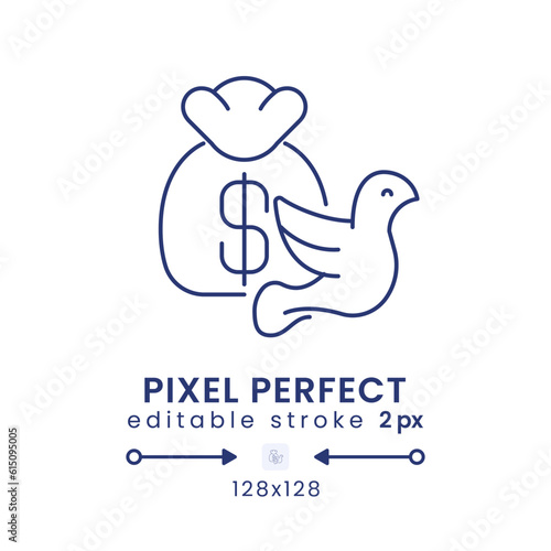 Tax exemption linear desktop icon. Non-taxable income. Government subsidies. Pixel perfect 128x128, outline 2px. GUI, UX design. Isolated user interface element for website. Editable stroke