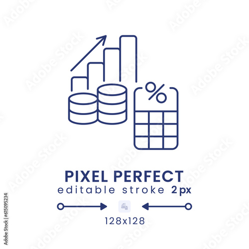 Capital Gains Tax linear desktop icon. Wealth growth tariff. Investment income. Pixel perfect 128x128, outline 2px. GUI, UX design. Isolated user interface element for website. Editable stroke