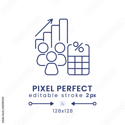 Dividends Tax linear desktop icon. Taxable earnings. Shareholder payment levy. Pixel perfect 128x128, outline 2px. GUI, UX design. Isolated user interface element for website. Editable stroke