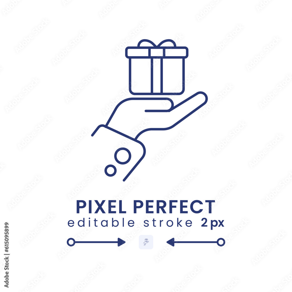 Present giving linear desktop icon. Gift sharing. Special occasion ...