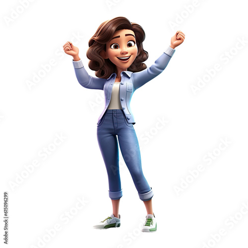 3D Happy cartoon actress character on transparent background. Generative AI