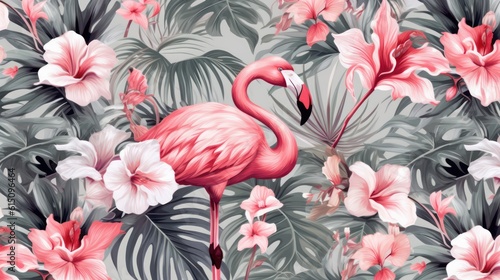 pink flamingo and pink flower background