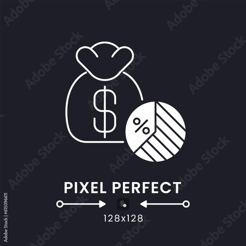 Taxable Income white solid desktop icon. Capital gains. Tax deductions. Business earnings. Pixel perfect 128x128, outline 2px. Silhouette symbol for dark mode. Glyph pictogram. Vector isolated image