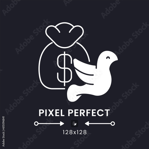 Tax exemption white solid desktop icon. Non-taxable income. Government subsidies. Pixel perfect 128x128, outline 2px. Silhouette symbol for dark mode. Glyph pictogram. Vector isolated image