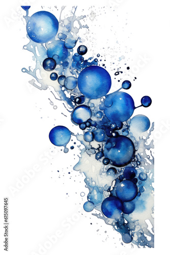 sapphire and silver bubbles, watercolor paint abstract border frame for design layout, isolated on a transparent background, generative ai