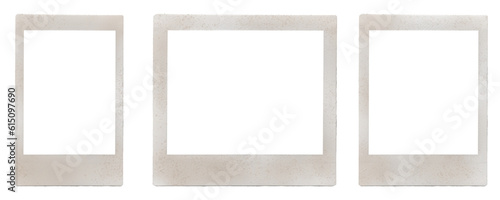 set of three old vintage Polaroid / instant photo frames in different formats / used polaroid frames / isolated graphic design elements