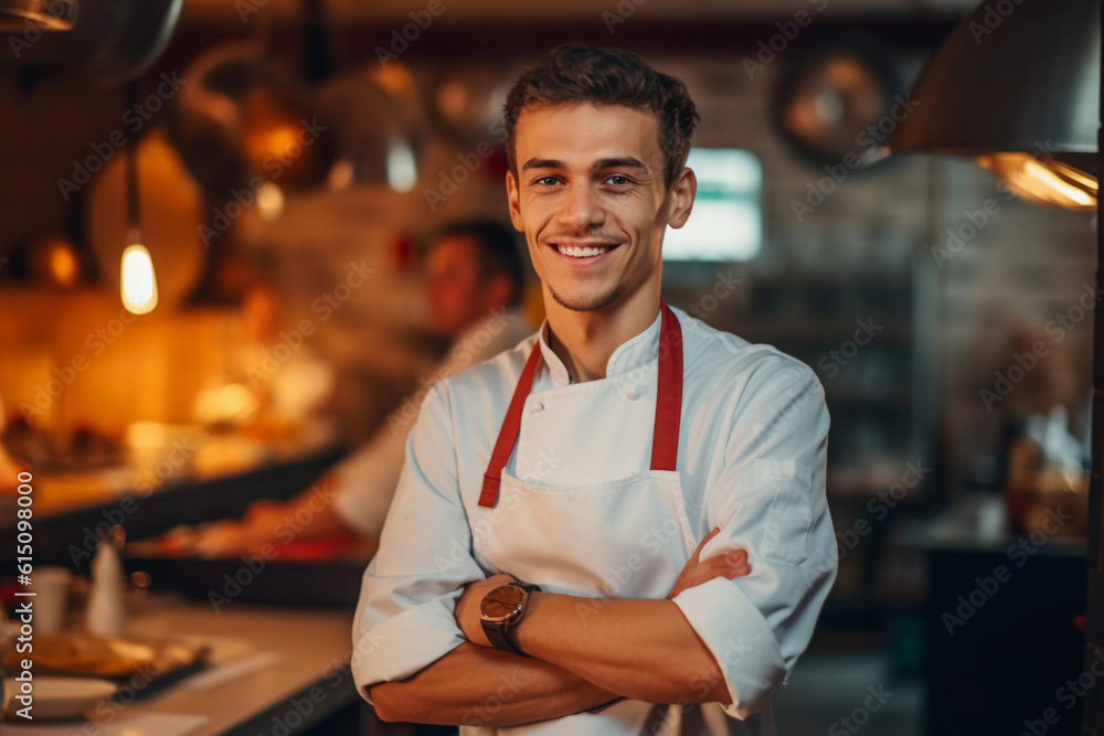 Obraz premium Modern chef or waiter in professional clothes. Generative AI